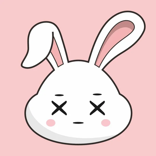 Rabbit Dizzy Eye Face Bunny Head Etiqueta Kawaii — Vetor de Stock