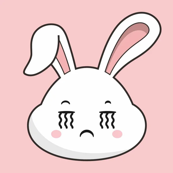 Rabbit Crying Face Bunny Head Kawaii Sticker — Stock Vector