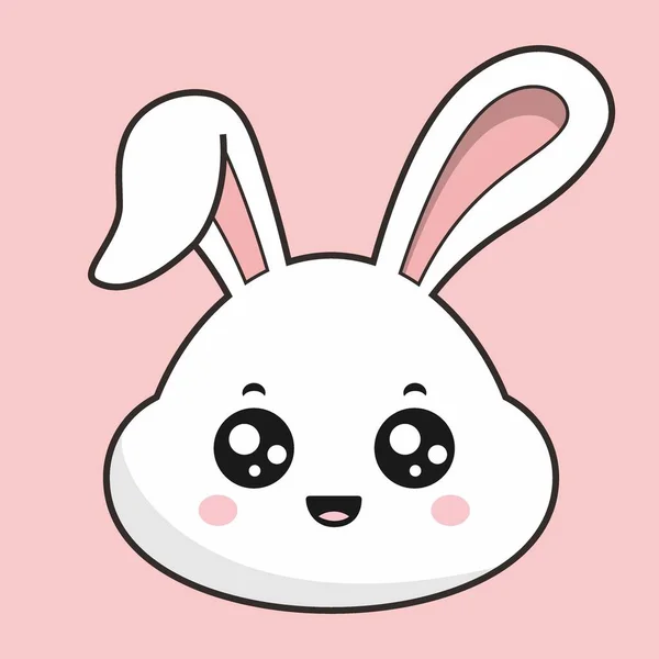 Rabbit Happy Face Bunny Head Kawaii Sticker — Stock Vector