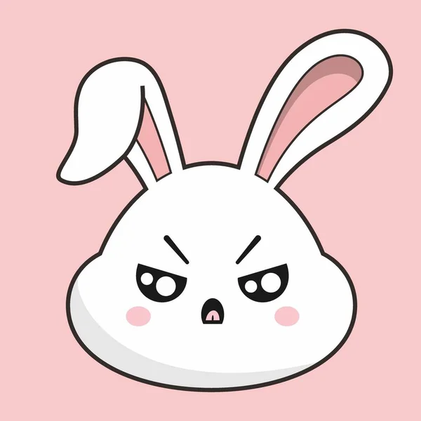 Rabbit Angry Face Bunny Head Kawaii Sticker — Stock Vector