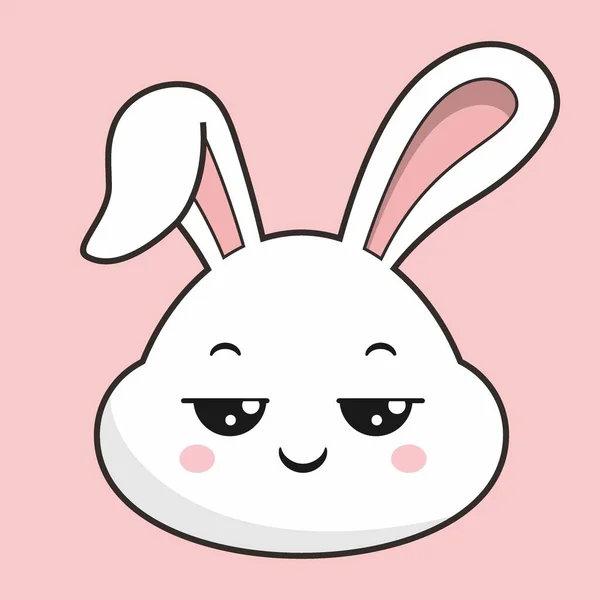 Rabbit Pensive Face Bunny Head Etiqueta Kawaii —  Vetores de Stock