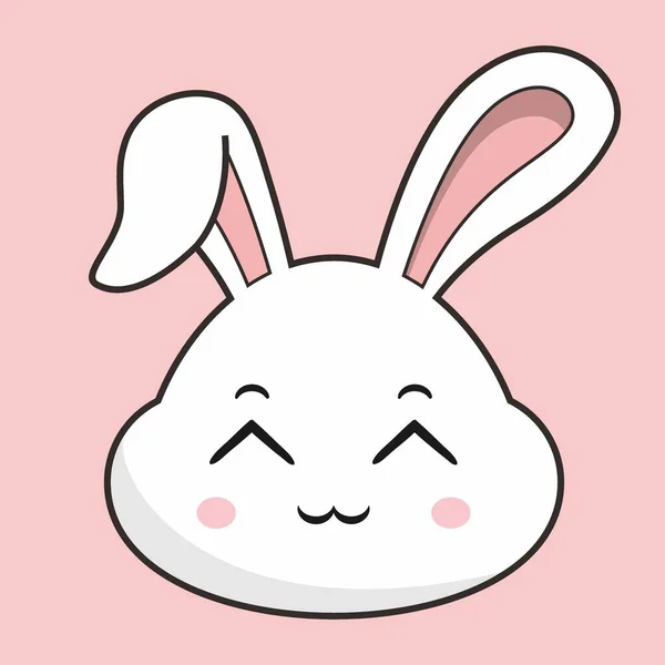 Rabbit Shy Smile Face Bunny Head Kawaii Sticker — Stock Vector