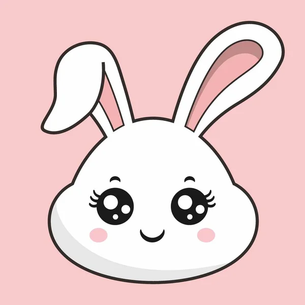 Rabbit Smile Face Bunny Head Kawaii Sticker — Stock Vector