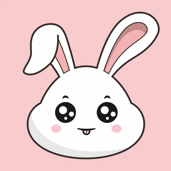 Rabbit Tongue Out Face Bunny Head Kawaii Sticker — Stock Vector