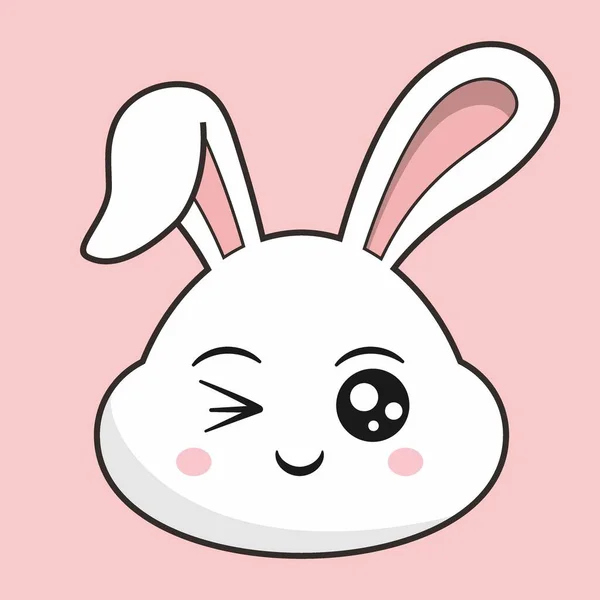 Rabbit Winking Face Bunny Head Kawaii Sticker — Stock Vector