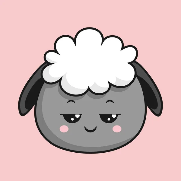 Овцы Pensive Face Мультфильм Голова Ягненка Стикер — стоковый вектор