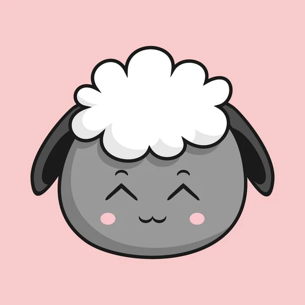 Овцы Застенчивый Smile Face Мультфильм Голова Овцы Ягненок Стикер — стоковый вектор