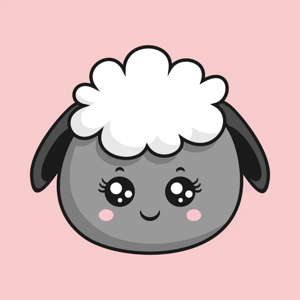Sheep Smile Face Cartoon Head Lamb Sticker — Stock Vector