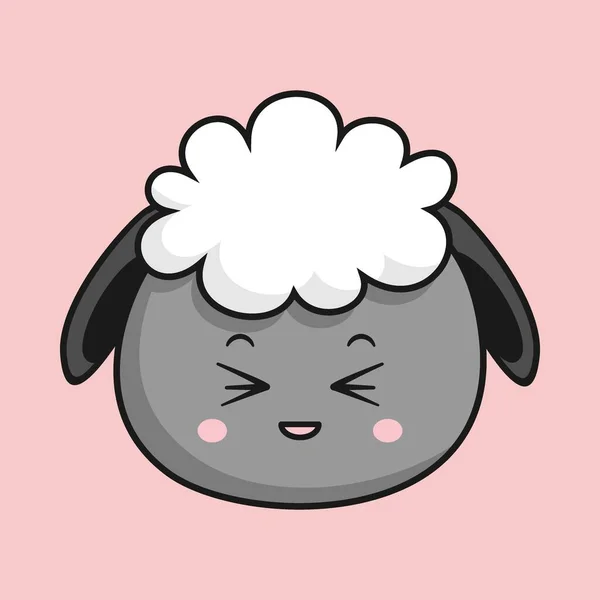 Sheep Squinting Face Cartoon Cabeça Cordeiro Etiqueta —  Vetores de Stock