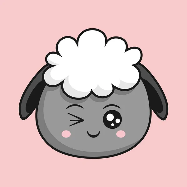 Sheep Winking Face Cartoon Head Lamb Sticker — Stock Vector