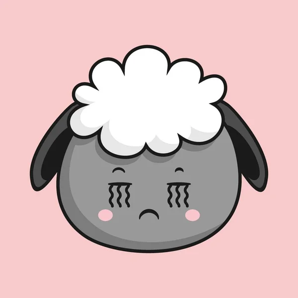 Sheep Crying Face Cartoon Head Lamb Sticker — Stock Vector