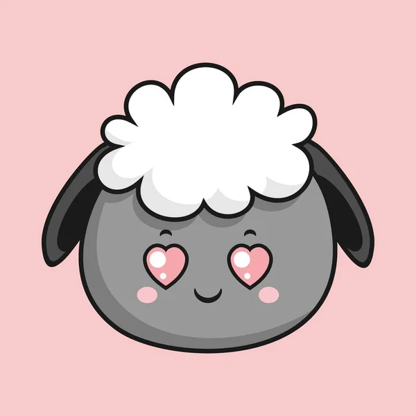 Sheep Heart Eyes Face Cartoon Head Lamb Sticker — Stock Vector