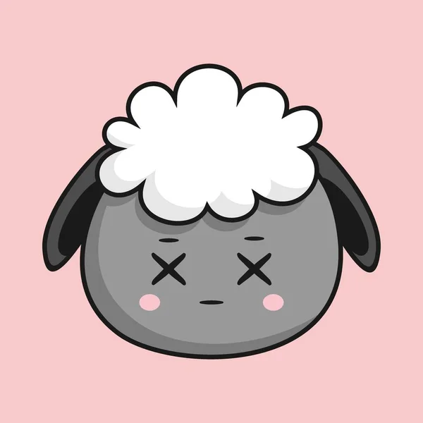 Sheep Dizzy Eye Face Cartoon Head Sticker — стоковый вектор