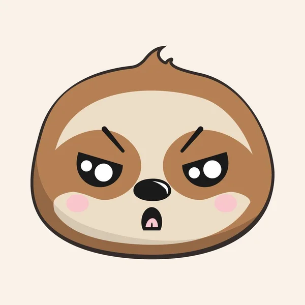 Sloth Angry Face Head Kawaii Sticker Geïsoleerd — Stockvector