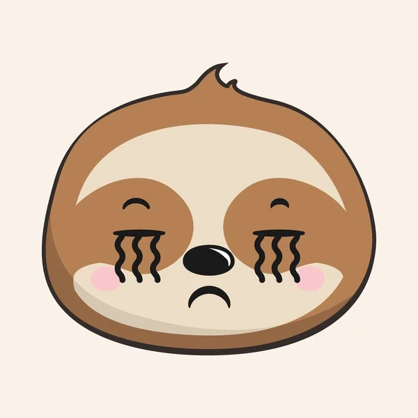 Sloth Crying Face Head Kawaii Sticker Terisolasi - Stok Vektor