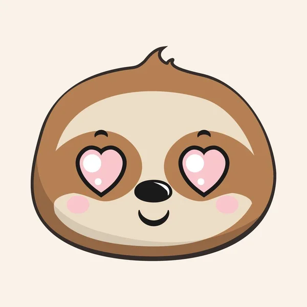 Sloth Heart Love Eyes Kawaii Sticker Isolated — стоковый вектор