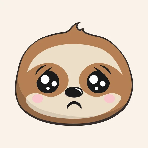 Sloth Worried Face Head Kawaii Sticker Terisolasi - Stok Vektor