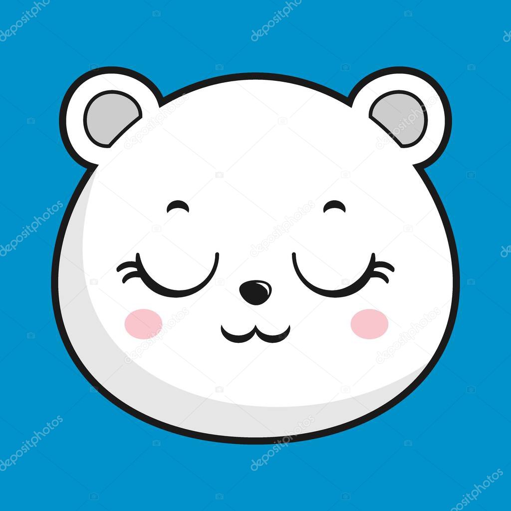 Polar Bear Disappointed Face Head Kawaii Sticker Isolated