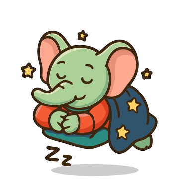 Fil uykusu çizgi film maskotu çizimleri