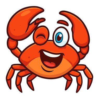 Gülümseyen bir simgeyle göz kırpan neşeli yengeç.