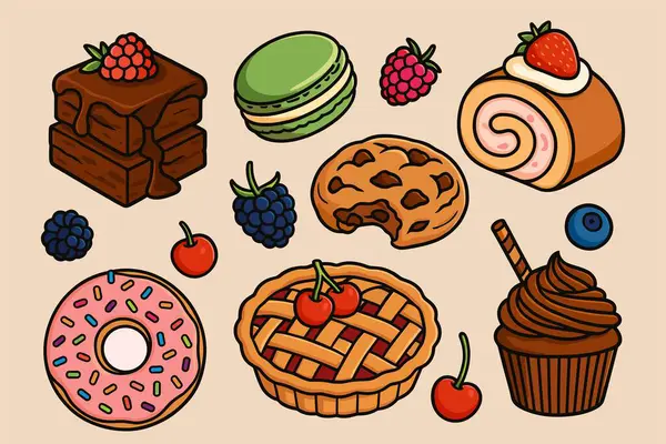 Pasta Böğürtlen Resimleri Vektör Turta Makaron Toplama Grubu