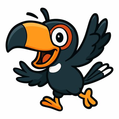 Çizgi film Toucan maskotu şirin Tukan kuş çizimleri.