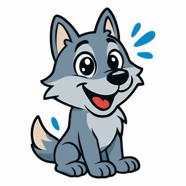 Çizgi film kurdu oturuyor Şirin Kurt Maskotu çizimleri