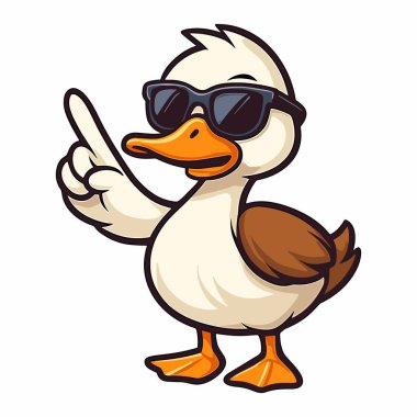 Güneş gözlüklü, maskot hastalıklı ördek çizgi film karakteri