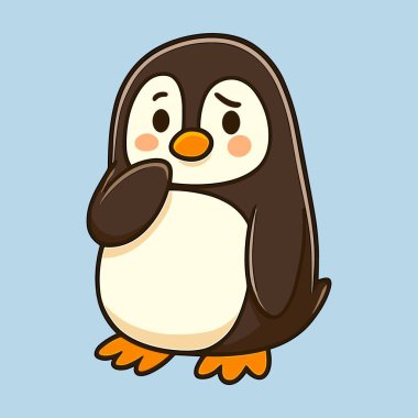 Penguen çizgi filmi utangaç el çizimi