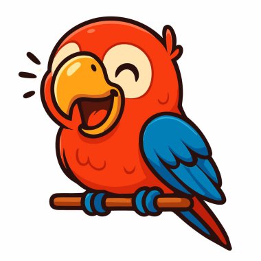 Çizgi film papağanı, papağan kuş maskotu çizimlerine güler.