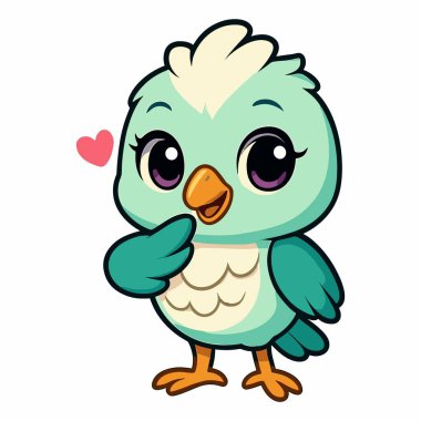 neşeli çizgi film sevimli kuş utangaç aşk kalbi