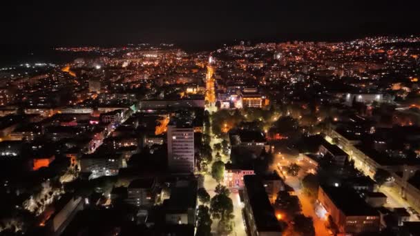 Stara Zagora Bulgaria Calles Nocturnas Vista Drone — Vídeo de stock
