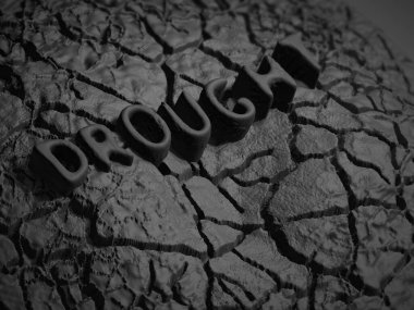 Yerdeki kuraklık illüstrasyonu 3D metin