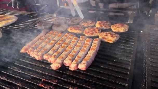 Grill Meat Kebabs East Europe — Stock Video
