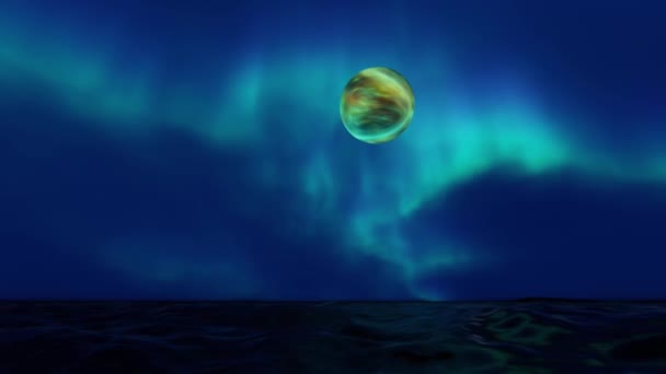 Fantasía Escena Con Aurora Planeta Video Fondo — Vídeos de Stock