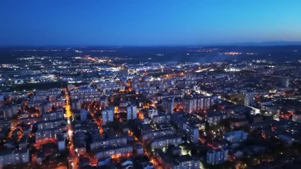 Stara Zagora Nacht Straat Stad Drone Uitzicht Videoclip