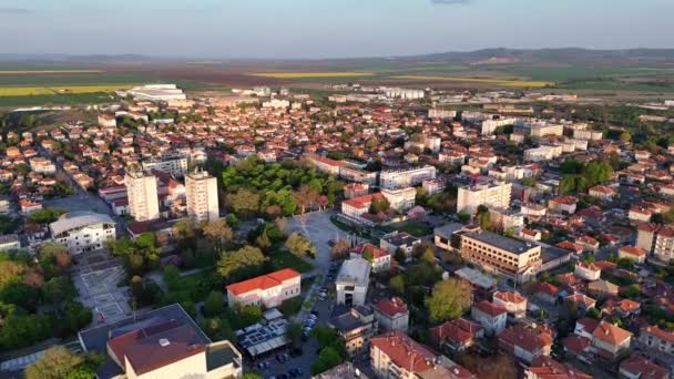 Nova Zagora Bulgarije Europa Stad Drone Uitzicht Panorama Video Rechtenvrije Stockvideo