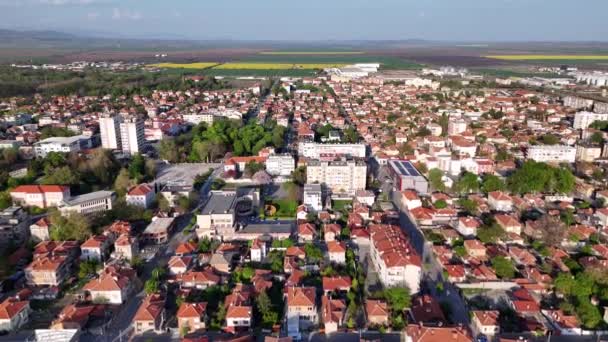 Nova Zagora Bulgaria Europa Città Drone Vista Panoramica Video Video Stock Royalty Free