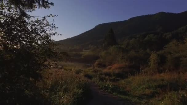 黄金の秋の朝の光の中で豪華なゼレンチ温泉のショットを明らかにする 秋の色合いに輝く美しい観光名所 秋の自然の高山風景の壮大な景色 — ストック動画