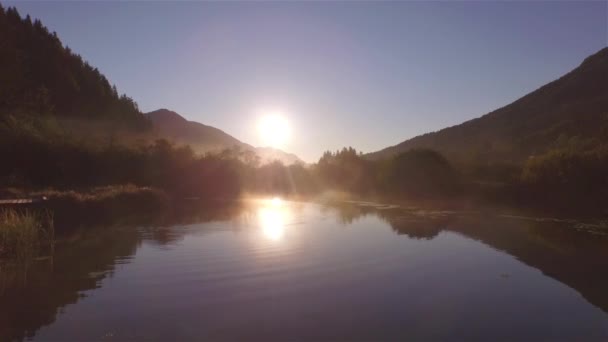 Aerial Flug Über Den Nebligen See Bei Zelenci Springs Richtung — Stockvideo