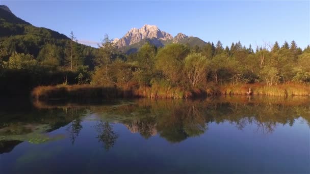 Vlucht Vanuit Zelenci Richting Ponce Mountains Herfst Prachtige Alpine Landschap — Stockvideo