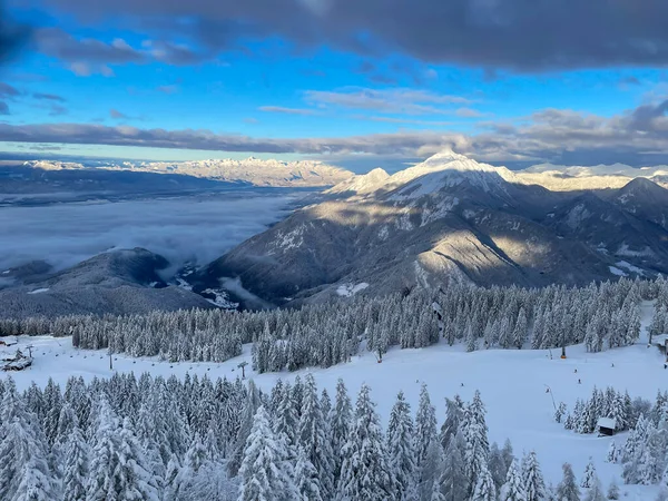 Picturesque Drone Shot Vogel Ski Resort Slopes Gorgeous Alpine Nature — Photo