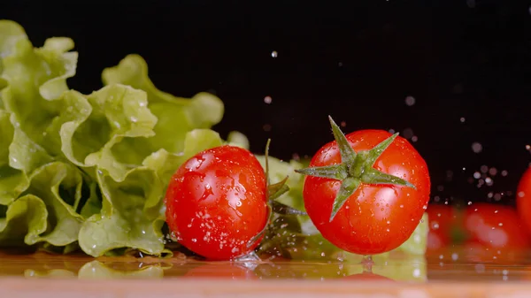Macro Dof Cleaned Salad Ingredients Land Kitchen Counter Cinematic Shot — стоковое фото