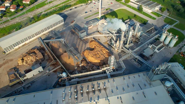 Aerial Enorme Magazijn Houtverwerkende Fabriek Van Bovenaf Gefilmd Drone Uitzicht — Stockfoto