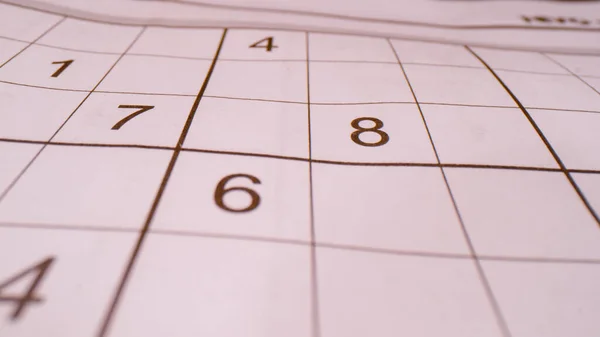 Close Bokeh Unresolved Section Sudoku Number Puzzle Shallow Focus Detailed — Foto Stock
