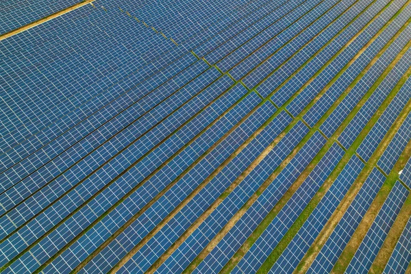 Aerial Endless Pattern Lined Solar Collectors Generating Electricity Enormous Field — Stock Photo, Image