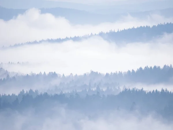 Stunning Views Multi Layered Forested Hilly Landscape Created Winter Mist — Stock Photo, Image