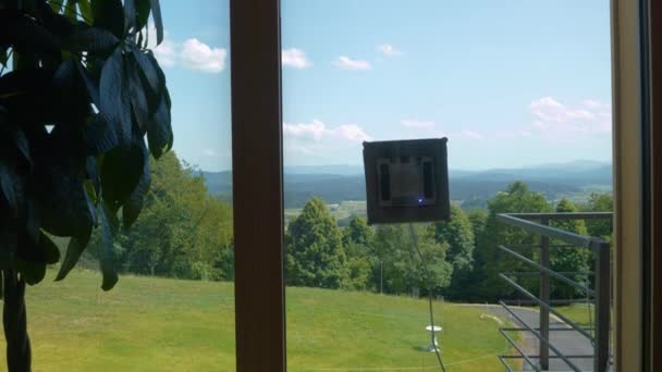 Window Cleaning Robot Washing Windows Clear View Beautiful Countryside Intelligent — Stock videók