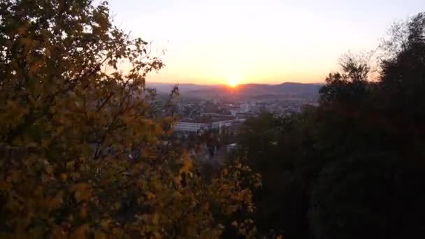 Aerial Місто Заході Сонця — стокове відео