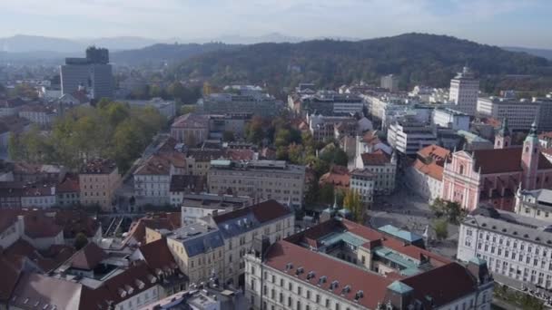 Aerial Flying Pretty Old Town Ljubljana Slovenia Renaissance Architecture Medieval — Vídeo de stock